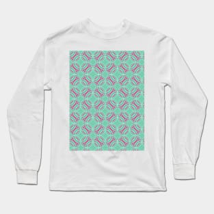 Mid Century Modern Circular Print Pattern Rings Dots Pink Mint Long Sleeve T-Shirt